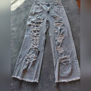 SHEIN WOMEN'S distressed light wash wide leg Denim  jeans size 32